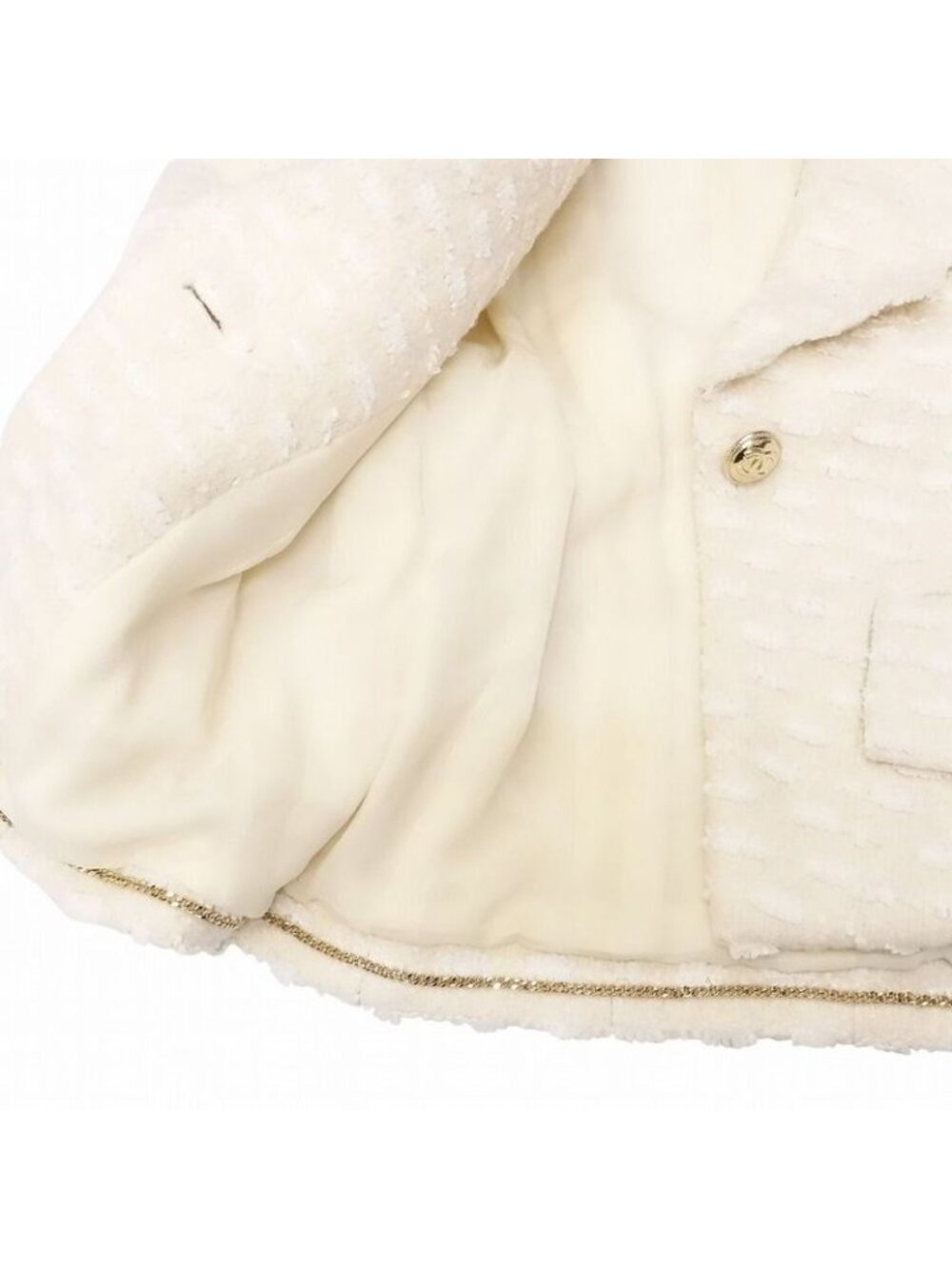 Chanel Coco Mark Scalloped Collar Tweed Jacket Ivory Size - Picture 6 of 10